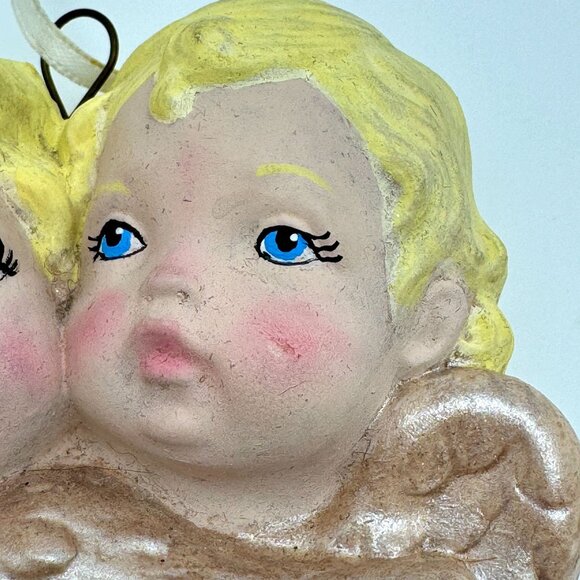 Scioto 1989 Vintage Double Cherub Ornament Hand-Painted Ceramic Angel Decoration - Picture 2 of 5